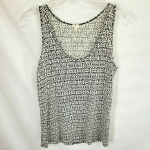 J. Crew S Small White Black Tank Top Cotton Clear Sequins Tribal Print